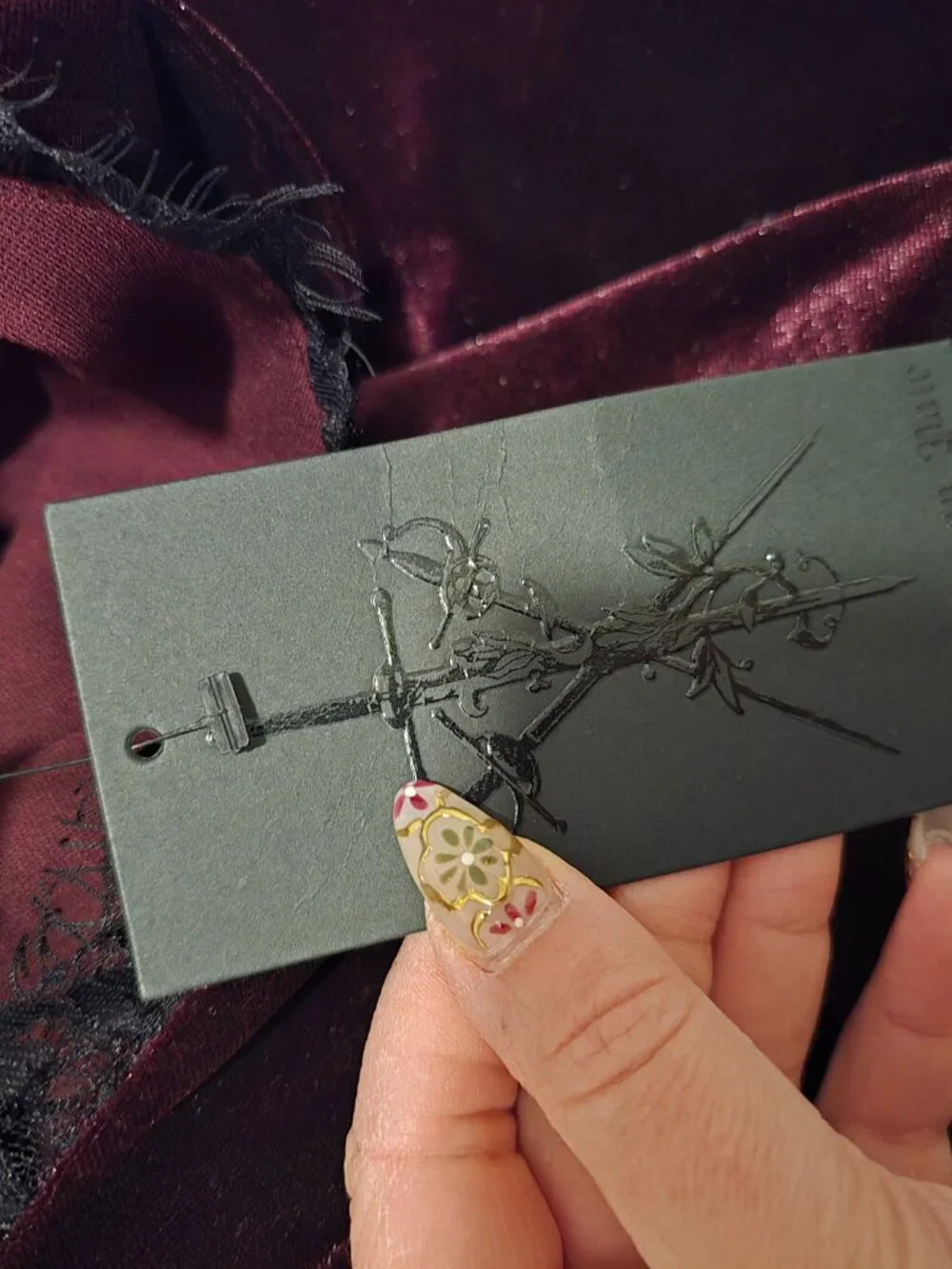 NWT La Femme en Noir Burgundy Velvet Midi Dress XL Lace Gothic Holiday Cocktail - Picture 6 of 7